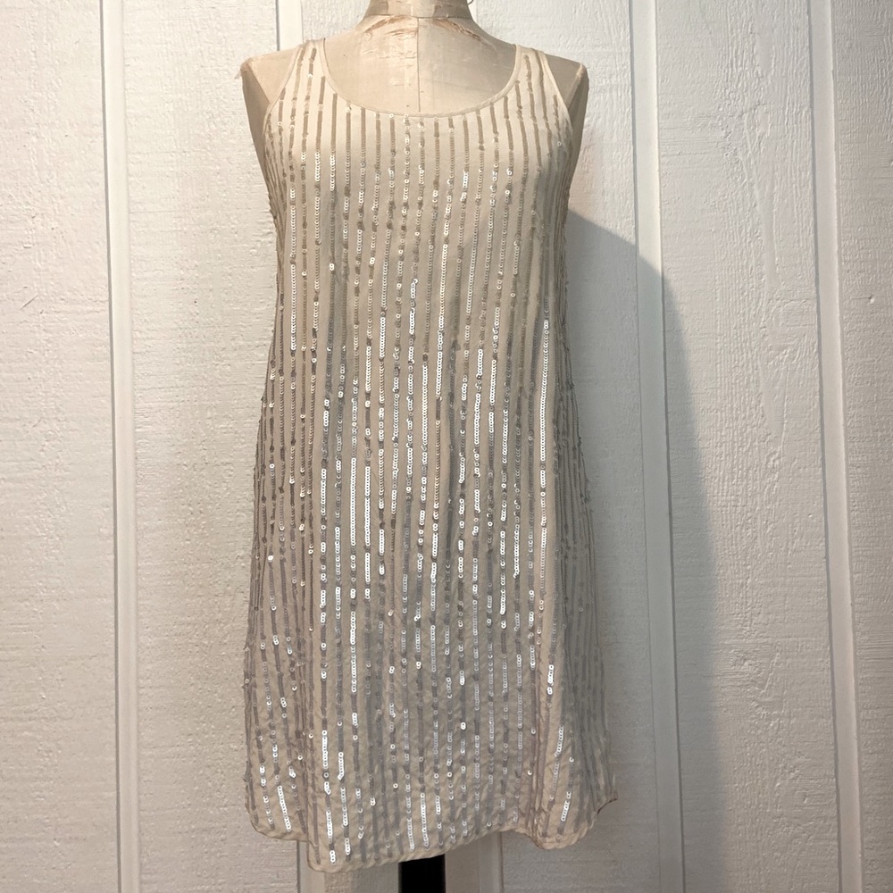 Club Monaco Sequin Sparkle White Silk Mini Dress